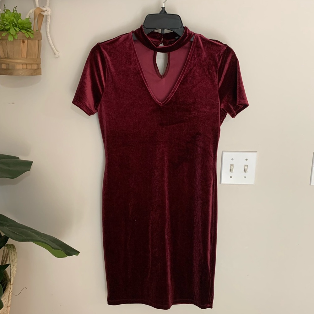 Maroon Velvet Choker Dress